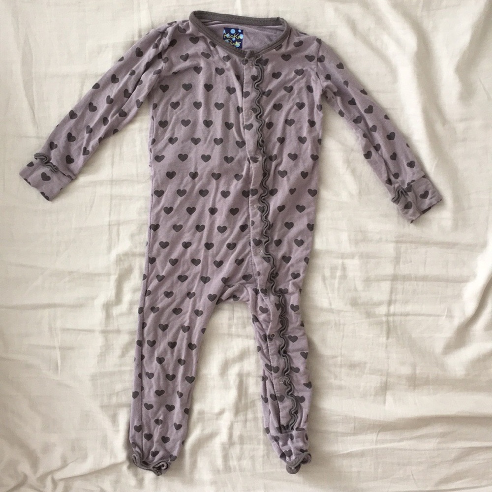 KicKee Pants coverall footless onesie grey hearts